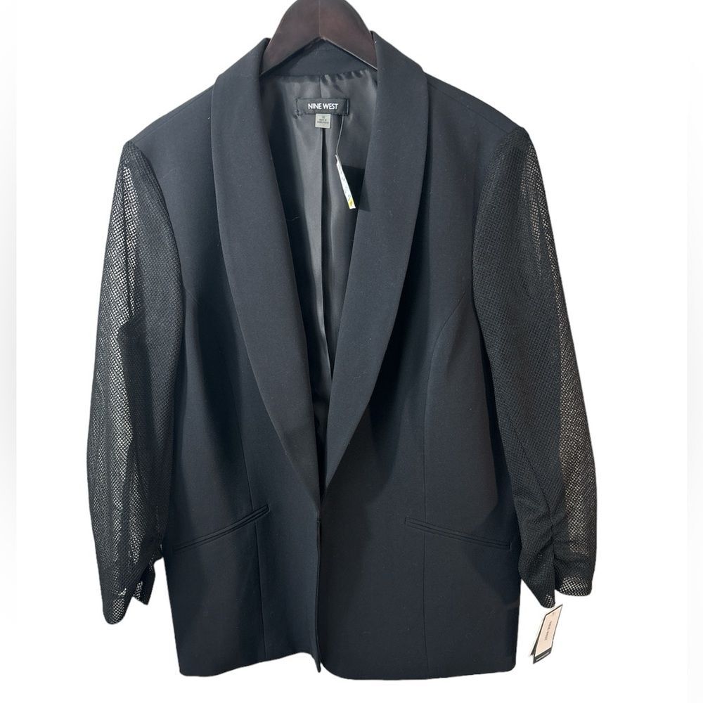 NWT Nine West Black blazer net sleeves, size 16 stretch whimsygoth career Layer